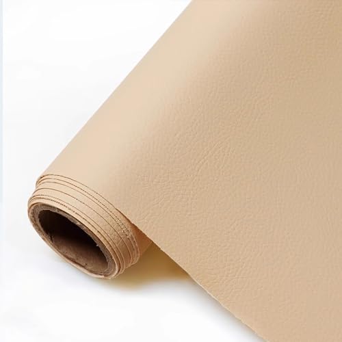JINDAOSH Polipiel Tela para Tapizar por Metros 160cm X 100cm Piel Sintética Tela para Manualidades Muebles Sofá Asiento Silla Bolsos(Color:Beige)