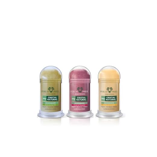Kit com 3 Desodorantes Cristal com Extratos Naturais, 60g cada, Perla Prill