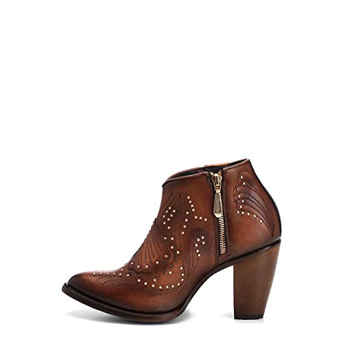 Cuadra Women's Bootie in Bovine Leather with Embroidery and Zipper, 3F58RS, Size 84