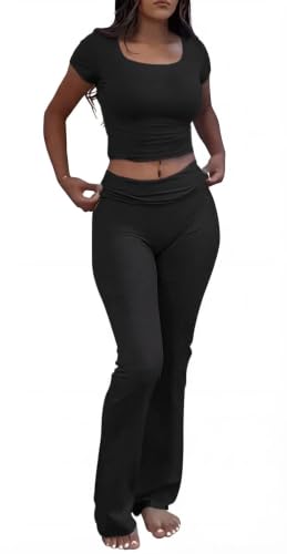 AYWA Women's 2 Piece Lounge Sets Square Neck Slim Fit Top Fo