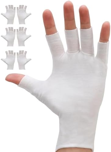 EXEXIUO 3 Pairs of Fingerless Cotton Gloves 100% White Cotton Moisturizing Gloves Cut 5 Fingertips Overnight Hydration Fits Most Dry Hands, Eczema Gloves