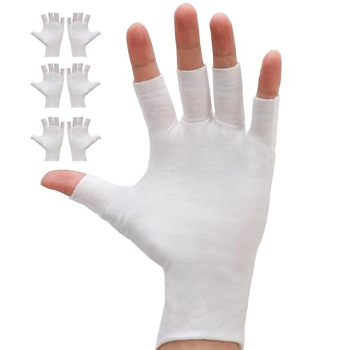 EXEXIUO 3 Pairs of Fingerless Cotton Gloves 100% White Cotton Moisturizing Gloves Cut 5 Fingertips Overnight Hydration Fits Most Dry Hands, Eczema Gloves