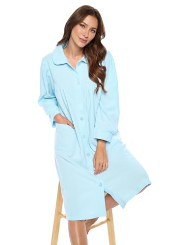 Casual Nights Women's Button Front Jacquard Terry Fleece Lounger Robe with Pockets2