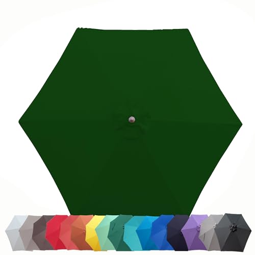 Formosa Covers 9ft 6 Ribs Market Patio Umbrella Replacement Canopy - Top Canvas - 300D UV Protective and Water Resistant Umbrella Fabric - Premium Quality Replacement Canopy Cover ONLY (Forest Green)
