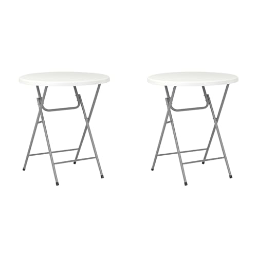 Genérico Pack de 2 Mesas Altas Plegables Blancas 110 cm – Ø80 cm – HDPE y Acero Resistente – Portátiles y Elegantes – Sin Montaje – Ideal para Eventos, Terraza, Hostelería y Jardín