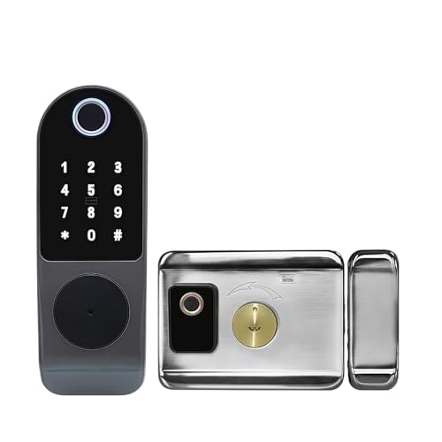 Serratura intelligente con impronta digitale, serratura elettronica Wi-Fi TUYA, serratura for cancello esterno impermeabile con telecomando tramite app, maniglia for porta con ingresso senza chiave(Tu