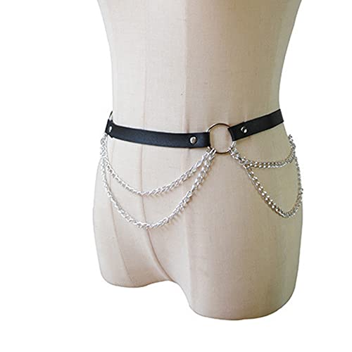 Cinturón de cadena festival punk KnSam: Joyería corporal boho de cuero negro para mujer 4