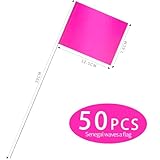 50 Pack Lawn Marker Flags 4.92 x 3.81 Inch Pink PVC Marker Flags Landscape Flags Yard Marker Garden Flags Lawn Flags Irrigation Flags Measurement Flags with 15.3 Inch Steel Pole - Image 2