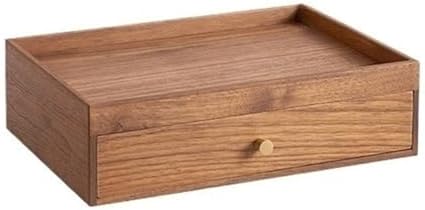 Rustic Solid Wood Desktop Organizer - Heavy Duty Jewelry & Tea Storage Box with Top Shelf - Stylish Keepsake Case for Office & Home (Brown, Large)