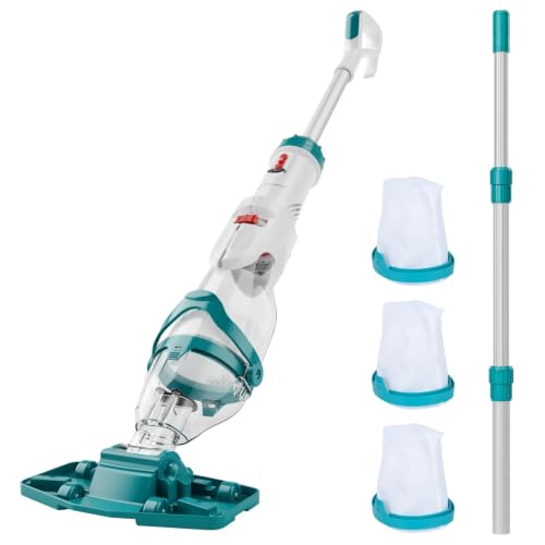 2026 Upgraded Cordless Pool Vacuum for Above Ground Pools Dual Modes High-Flow/Strong-Suction 1520GPH 60 Mins Runtime Handheld Pool Cleaner with Telescopic Pole 3 Filter Bags