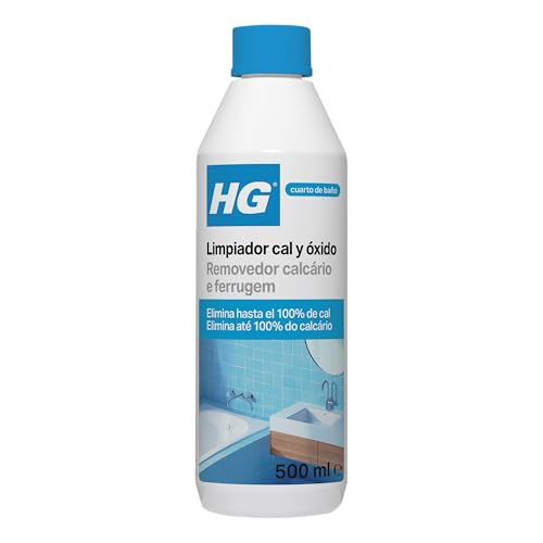 HG Limpiador cal y óxido, Elimina las Manchas de Cal de Grifos, Lavabos e Inodoros, Descalcificador para Cabezales de Ducha, Bañeras y Mamparas - 500 ml