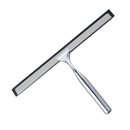 Image of J&V TEXTILES All-Purpose Stainless Steel Shower Squeegee for Glass Doors with Adhesive Hooks, Squeegee for Shower Glass, Bathroom Household Cleaner Tool, 10 Inch (Silver)