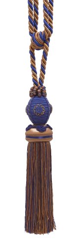 Alzapaños para cortinas azules y beige dorados extensión de 76cm 2