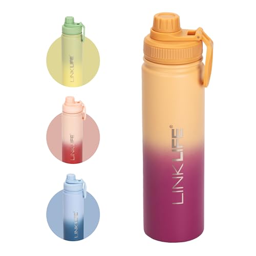 Ribelli Termo de acero inoxidable, 700 ml, a prueba de fugas, termo con asa, sin BPA, botella de agua para deportes, fitness, exterior, escuela, color naranja