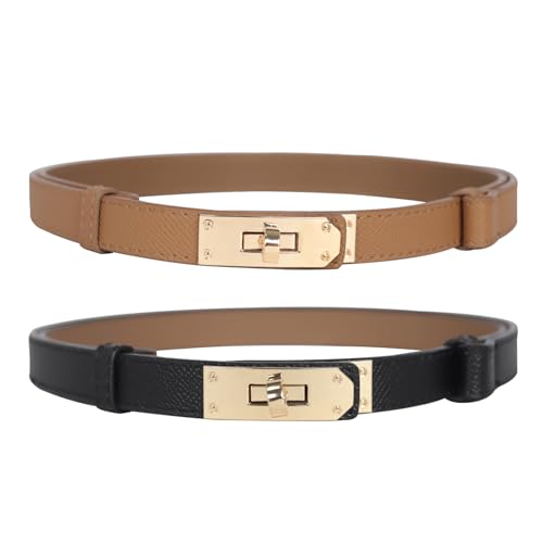 Image of Aurolran Women's Fashion Classic Metal Buckle Leather Belt with Jeans Dress