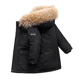 linboo Kinder Winterjacke Jungen Wintermantel mit Fellkapuze Warm Parka Jacke Steppjacke Winddichte Outdoor Jacke, Schwarz, 152-158(Herstellergröße: 160)