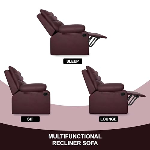 Image of Amazon Brand - Solimo Lotus Single Seater | Premium Leatherette | Manual Recliner | Maroon