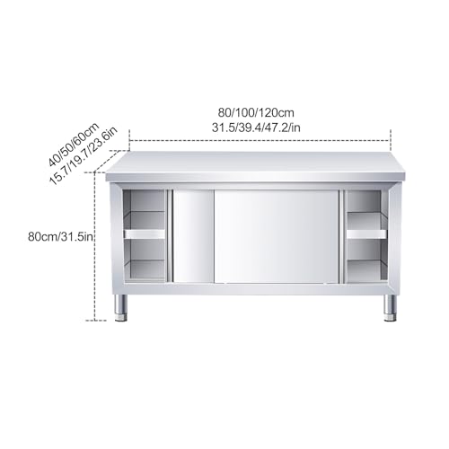 Mesa de trabajo comercial de acero inoxidable con puertas correderas de gabinete, mesa de preparación ideal para cocina, restaurante, hotel, garaje, fácil de limpiar