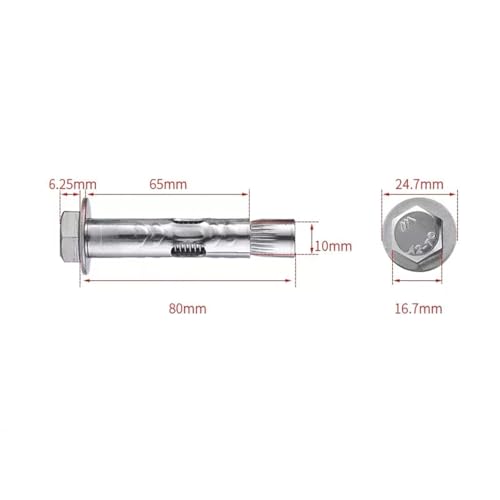 Image of 5Pcs M10*80mm Expansion Screw Bolts Stainless Steel Anchor Bolts for Wall