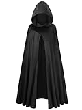 GRAJTCIN Renaissance Hooded Cape Velvet Cloak for Men Medieval Hobbit Viking Gothic Cloak with Hood Halloween Costume (51', Black)