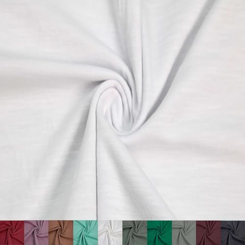 Premium 60" Slub Cotton Spandex Jersey Knit Fabric - Versatile 2-Way Stretch, Breathable, Medium Weight - Perfect for Apparel, Activewear, and Layering - Available by the Yard in Classic White