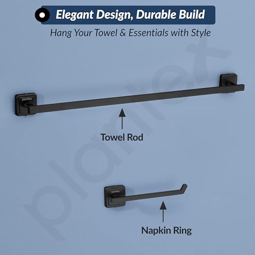 Image of Plantex 304 Grade Stainless Steel Towel Rod for Bathroom /Soap Holder /Napkin Ring /Tumbler Holder /Robe Hook /Bathroom Accessories, Decan (Black)