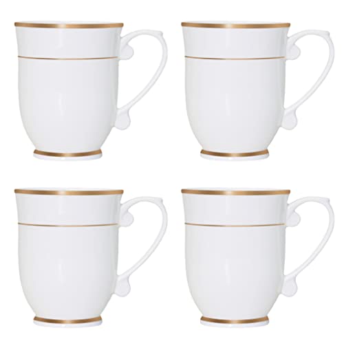 Qoutique Bone China Decorated Coffee Mugs - 20 Ounce - Set Of 4, Cups For Latte, Hot Tea, Cappuccino, Mocha, Cocoa, Mug Set, Large Coffee Mug, Gold Rim #TOP18