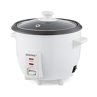 Geepas Rice Cooker, 0.6L | Electric Rice Cooker with Keep Warm Function, Automatic Cooking, Non-Stick Inner Pot | Includes Measuring Cup, Spatula & Glass Lid | 300W, 2 Year Warranty