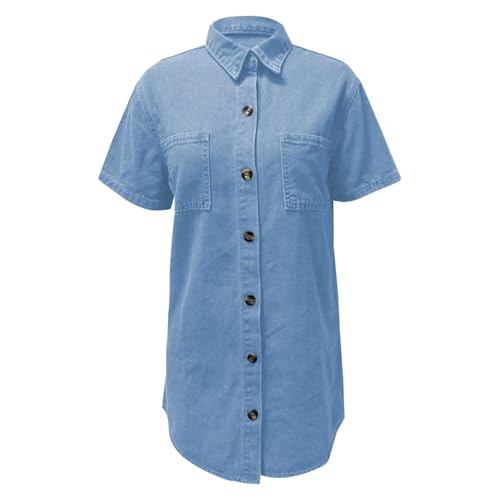 Robe chemise en jean courte décontractée et ample pour femme - 7