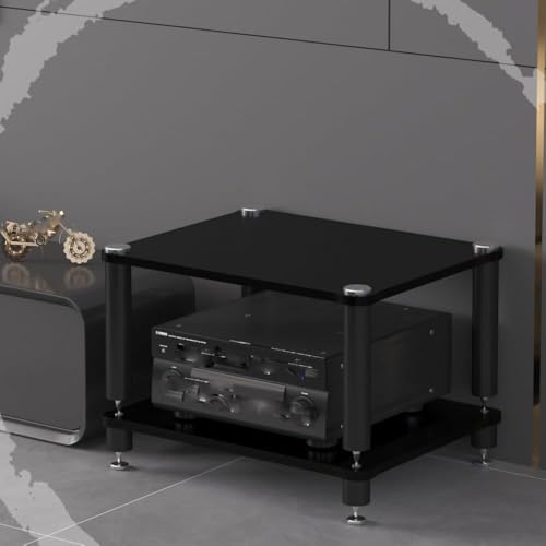 HiFi Rack 3 Tier AV Media Stand Wood Shelf, Record Player Stand Stereo Cabinet, Audio Tower, Media Console Storage Shelf, Audio Video Components (Black, 2-Tier(60x48x40cm))