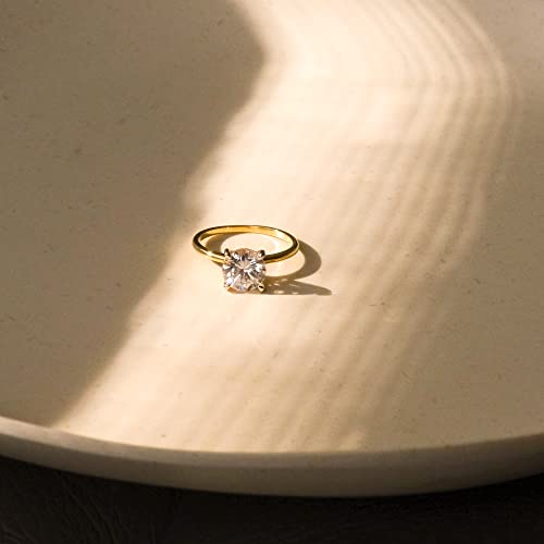 Espere 18K Gold Plated Sterling Silver Round Cut 2 Carat Cubic Zirconia Solitaire Engagement Ring | Women's Thin Band Cz Promise Ring #TOP6