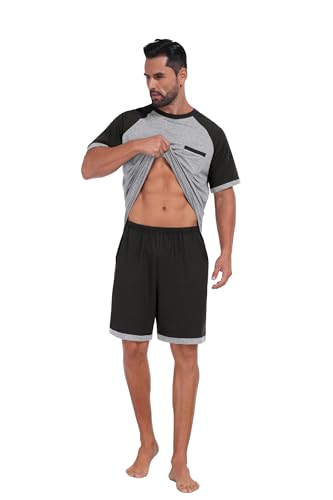 Image of Mens Pajamas Set Lightweight Summer Pjs Sleepwear Soft Comfy Short Sleeve Loungewear With Pocket (S-4X)