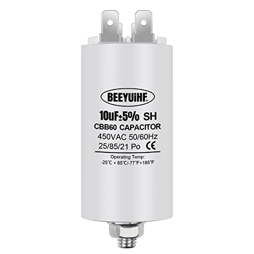 BEEYUIHF CBB60 10uf Condensateur de Démarrage 10µF Moteur condensateur 35 x 65 mm 50 / 60Hz 450VAC avec vis M8 pour moteur électrique/sèche-linge/Machine...