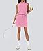 Casly Lamiit Womens Two Piece Skort Set Tennnis Athletic Outfits Dreawstring Short Skirt Dress Track Suit Sleeveless Top Loungewear Hot Pink Petite XS
