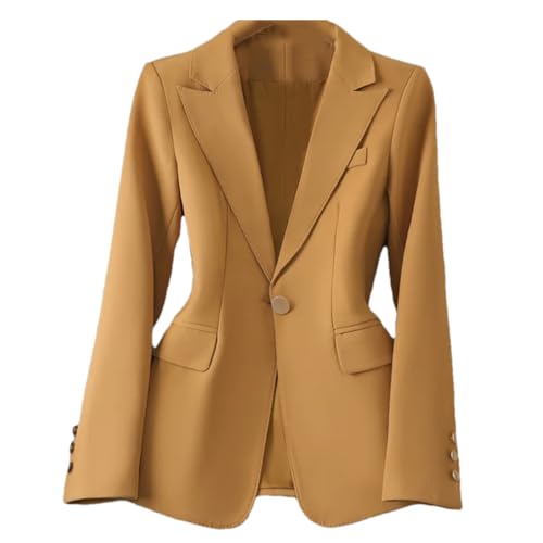 Women Casual Single Button Solid Blazers Office Long Sleeve Work Office Open Front Blazer Jacket Khaki L