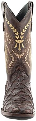 Ferrini Men's Bronco Pirarucu Print Square Toe Leather Heeled Western Boots, Chocolate, 9.5 | Image 1