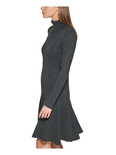 Calvin Klein Womens Gray Stretch Ribbed Fitted Unlined Long Sleeve Turtle Neck Above The Knee Wear To Work Sweater Dress Plus 2X #TOP2
