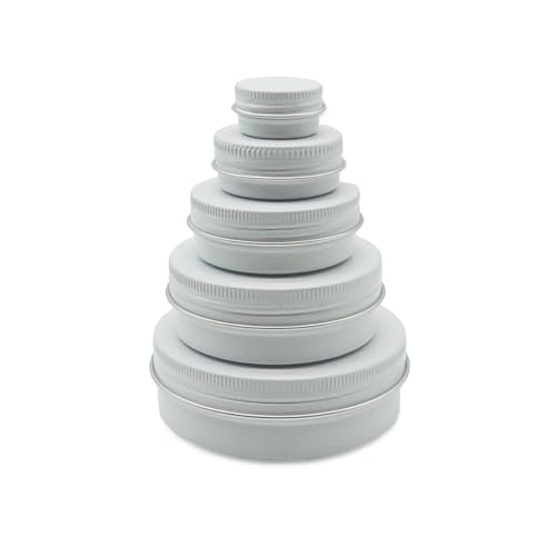 Wopanxye 5個パック ホワイト アルミ缶メタルジャー アルミ缶 アルミケース クリームケース 化粧品用分け容器 ビーズ ネイル収納ボックス コスメ 軟膏容器 家庭用、旅行用品、出張 (5ml 15ml 30ml 60ml 100ml、各サイズ1個パ