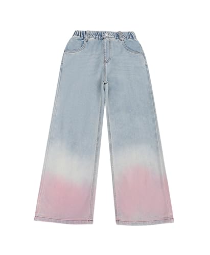 SANGTREE Girls' Jeans Colorful Gradient Wide-Leg Denim Pants, 4-14 Years