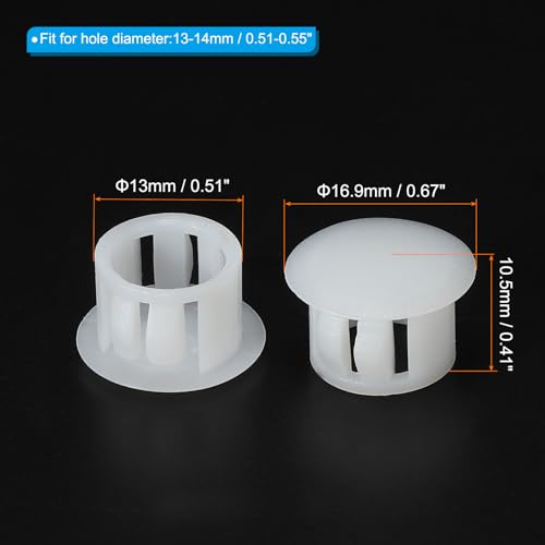 Image of PATIKIL 13mm (1 /2 inch) Plastic Hole Plugs, 30Pcs Flush Type Round Hole Plugs Cover Snap in Locking Hole Tube for Table Kitchen Cabinet Furniture, White