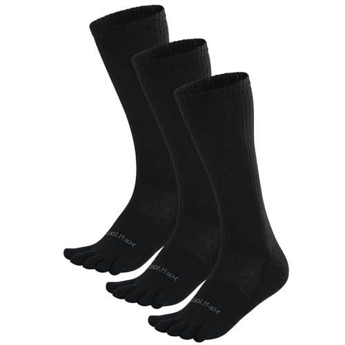 OrrinSports Meias de cano médio Coolmax 3 pares de meias atléticas respiráveis com cinco dedos, Pret