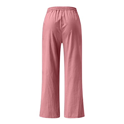 Wide Leg Palazzo Pants for Women Dressy Casual 2024 Cotton Linen Flowy Pants Summer Beach High Waist Long Trousers4