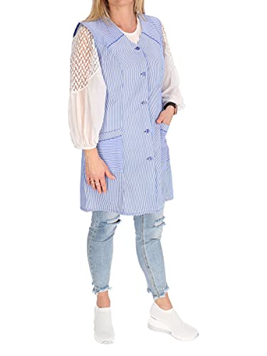 7/8 Kasack Baumwolle gestreift Schürze kurz ohne Arm Kochschürze Kittelschürze, Farbe:blau, Größe:36 Cover