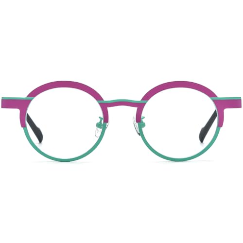Image of FONEX Colorful Pure Titanium Glasses Frame Women Retro Round Eyeglasses