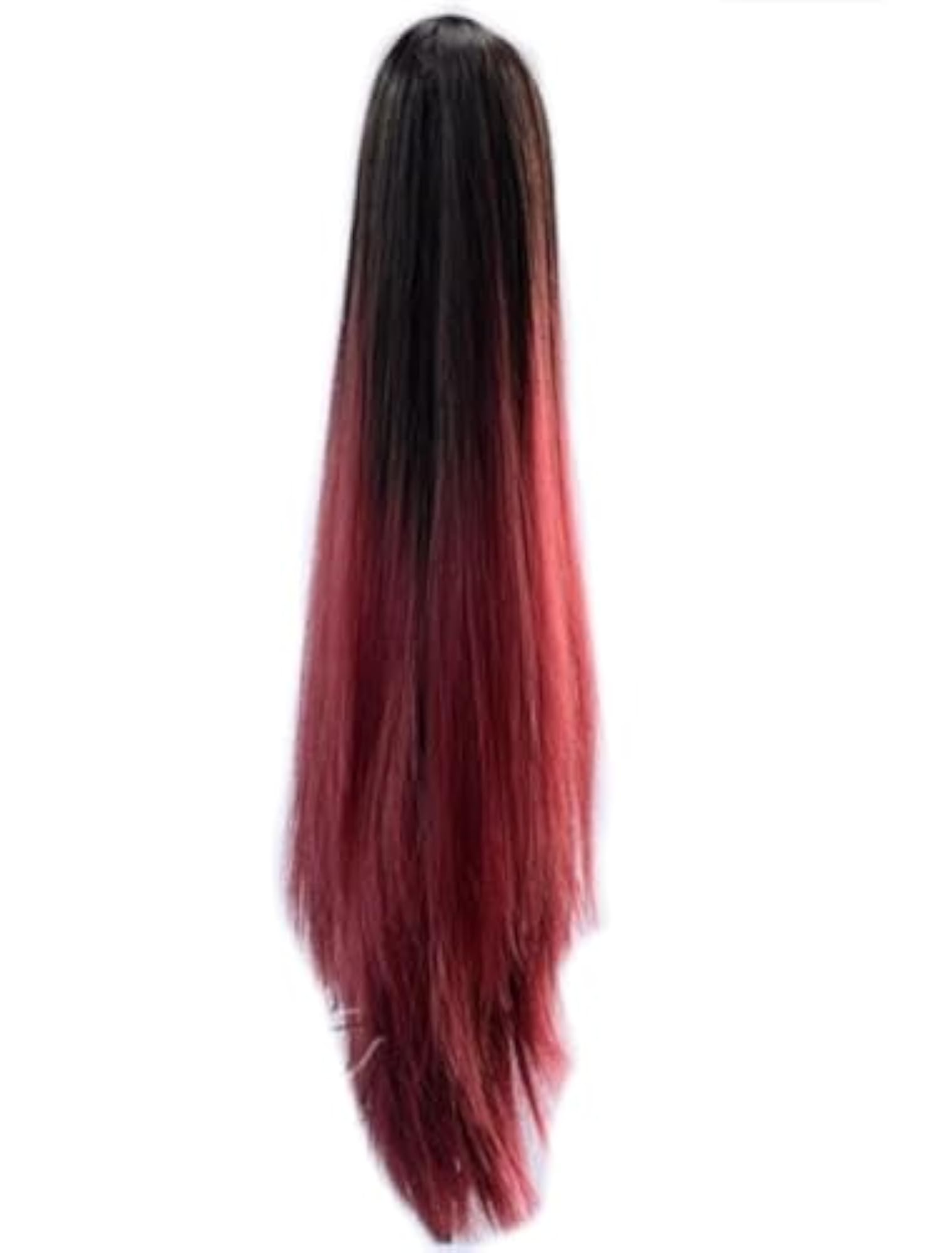 30" Black Red Straight Hair Extension Jaw Claw Ponytail