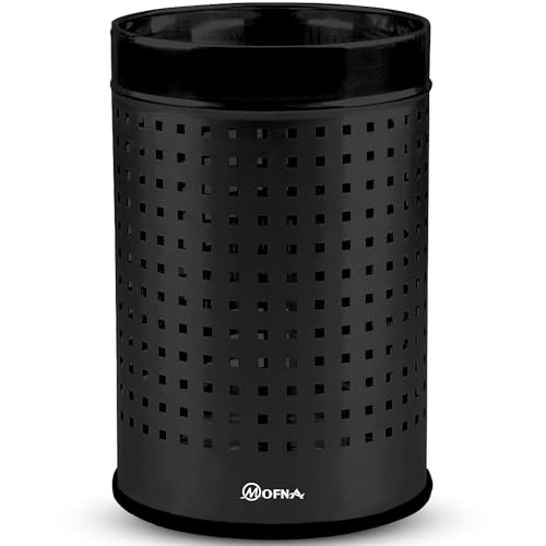 Image of mofna Stainless Steel Square Perforated Dustbin for Home, Trash Can, Garbage Bin for Bathroom, Office, Bedroom, Kitchen & Toilet or Commercial Use- (10x14 In -18 Liter, Black), Pack of 1