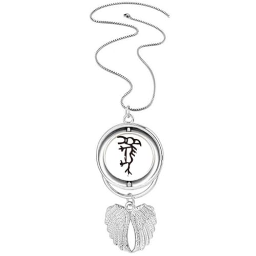 Collier rotatif pendentif cheval du zodiaque chinois et ailes d'ange