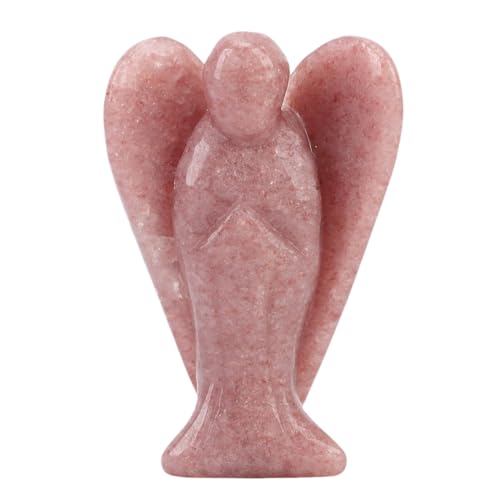WOHPNLE Statue de gardien en pierre de poche, 7,6 cm, cristal d'aventurine, sculpture en pierre naturelle, talisman de méditation, décoration de maison, de bureau, pour l'amour, la (Quartz fraise)