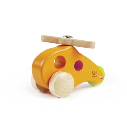 Image of Hape Little Copter Wooden Toy Toddler Play Vehicle, L: 5, W: 2.6, H: 3.5 inch, Yellow