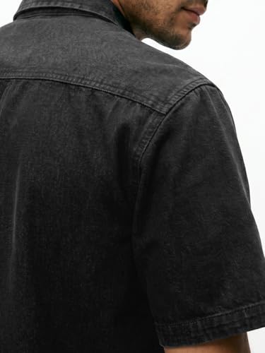Image of Urbano Fashion Men's Oversized Fit Half Sleeve Washed Casual Denim Shirt